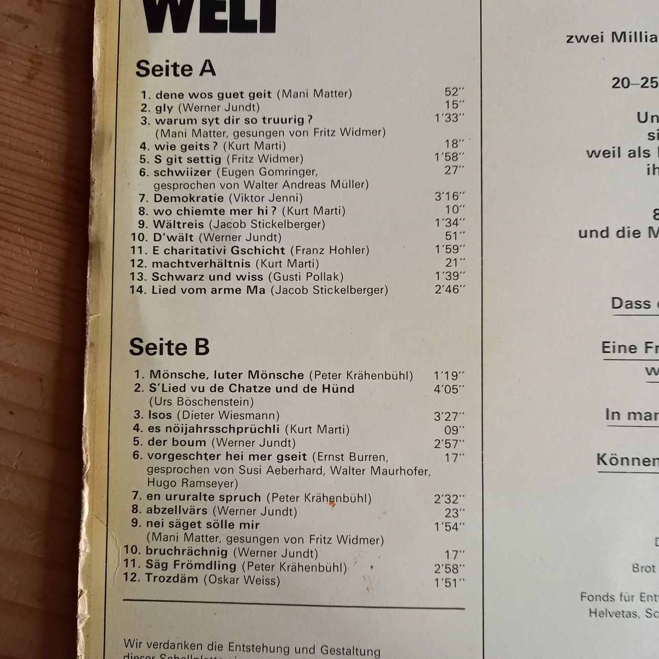 Vinyles: Schweizer Chansonniers U.Dritte Welt LP – D'occasion à münchenstein par karl_heinz_krasser 1