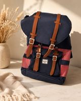 Herschel Rucksack Tasche dunkelblau/rosa Lederrieme