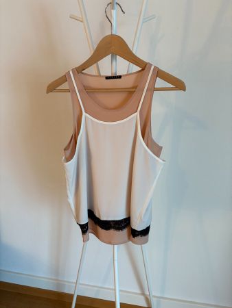 Sisley Neutral Top with Lace Detail – Size XS (Runs Large)