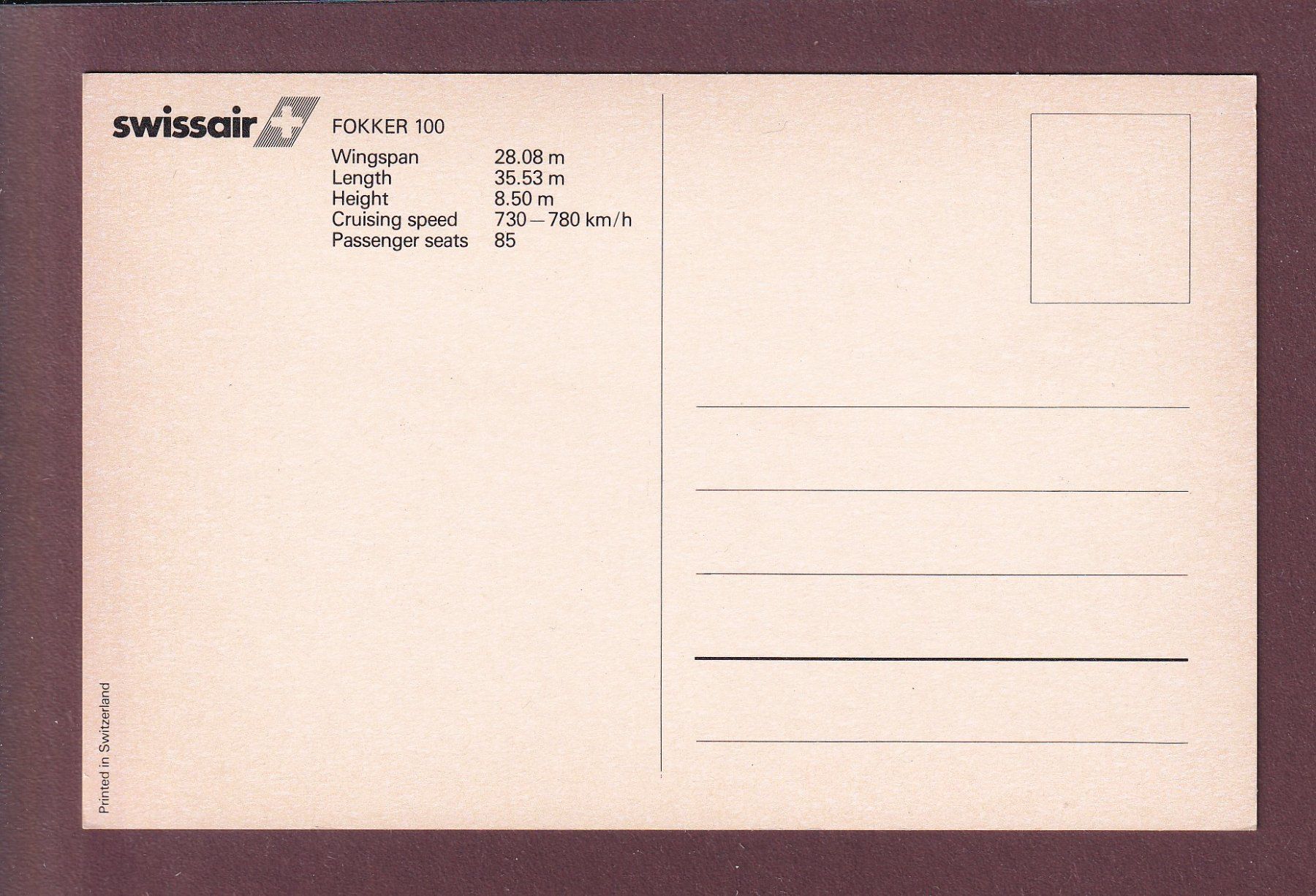 Cartoline postali: SWISSAIR - Fokker 100 – Usato da Pully venduto da nicecards 1