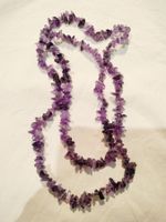Collier long (sautoir) de pierres polies améthyste naturelle