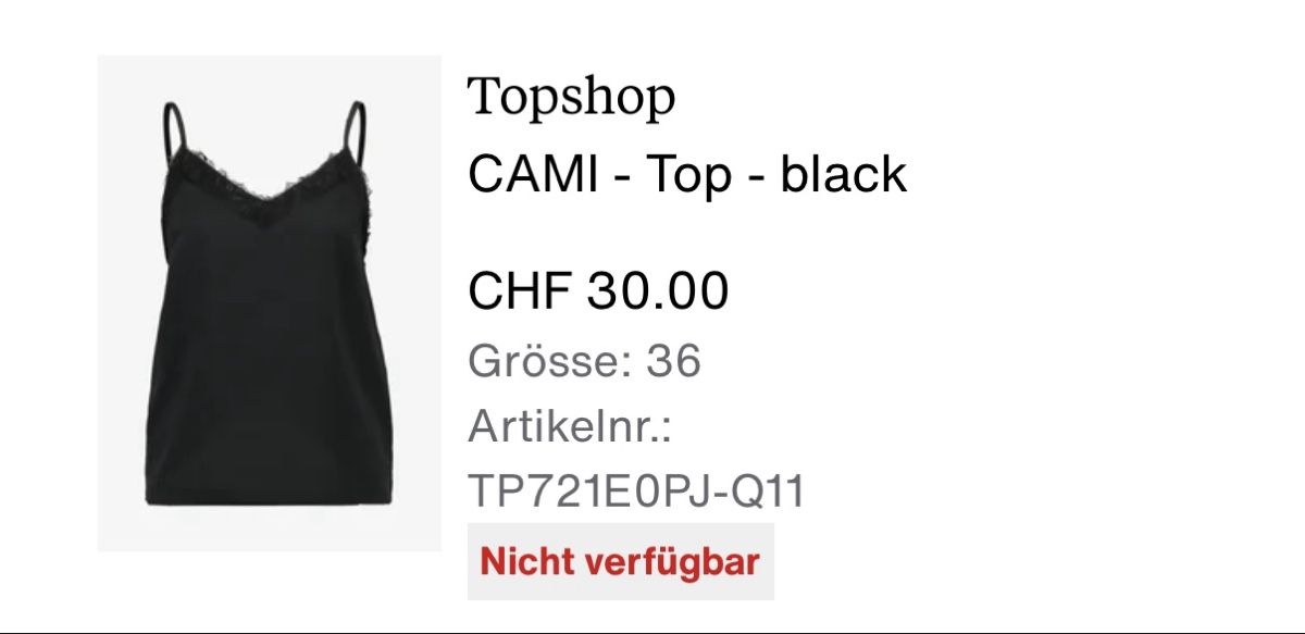 Topshop Tops: Topshop Cami Top Schwarz Gr. 36 – Gebraucht aus Thun von tat_zb9b 1
