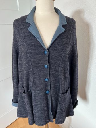 Colora Damen Long Jacke, Gr. L, Grau/Blau, NEU