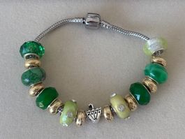 Luxus Elegante 20,5 cm Armband/Beads Farbe :Silber/grün