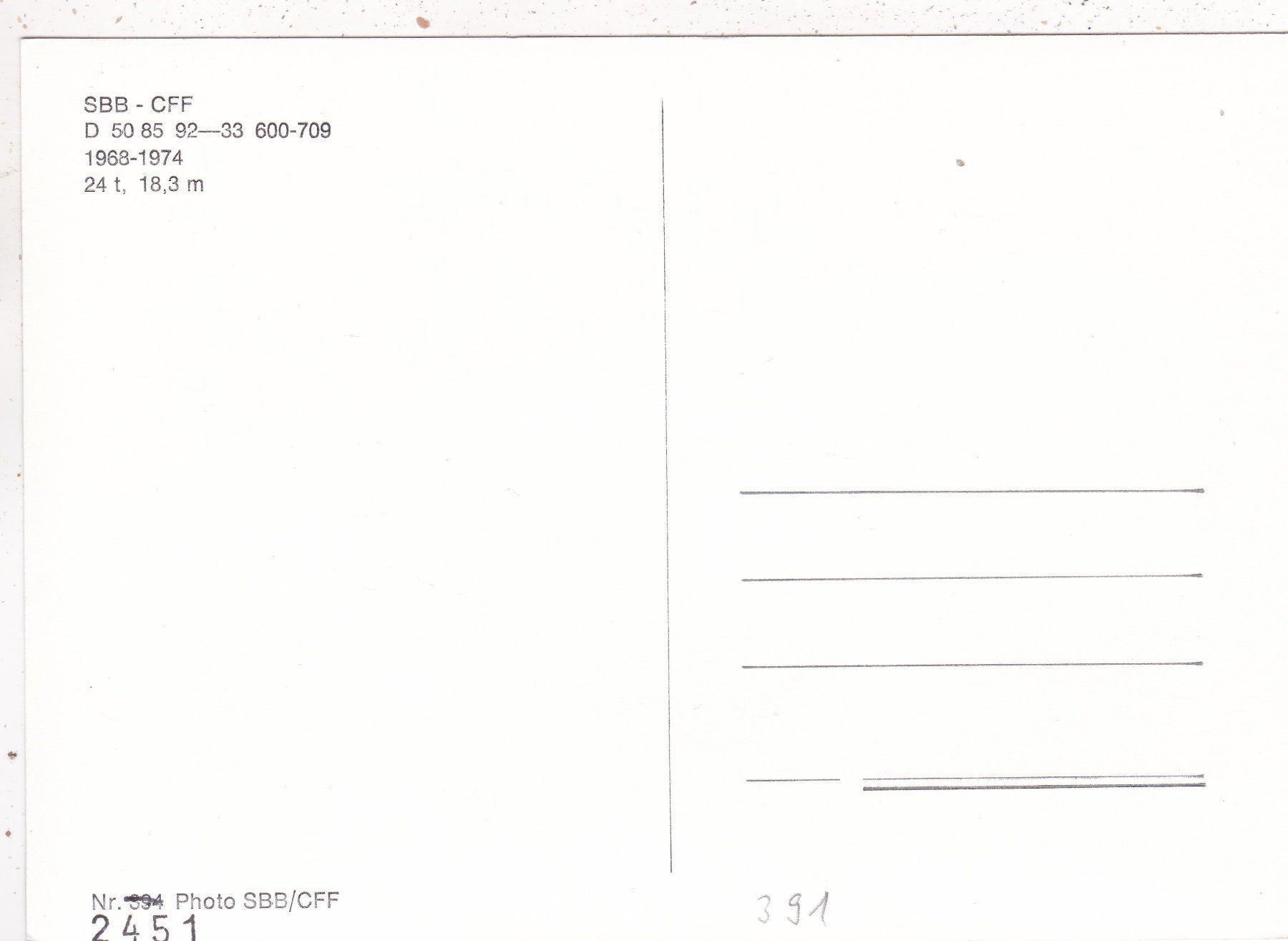 Cartoline postali: SBB Bahnwagen D 50 85 92 – Usato da Herisau venduto da Lisegrat2008 1