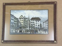 Der Fischmarkt zu Basel - undatierte Lithographie