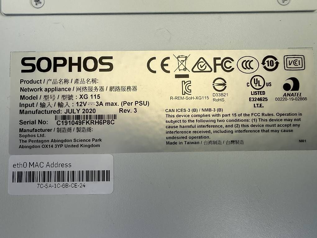 Firewall: Sophos XG 115 Rev. 3 Firewall – Usato da Fislisbach venduto da Autale 2