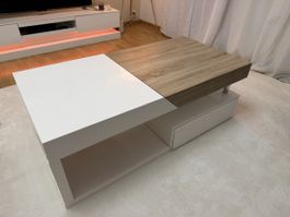 Couchtisch, weiss/Holzoptik, Schublade, Ablage