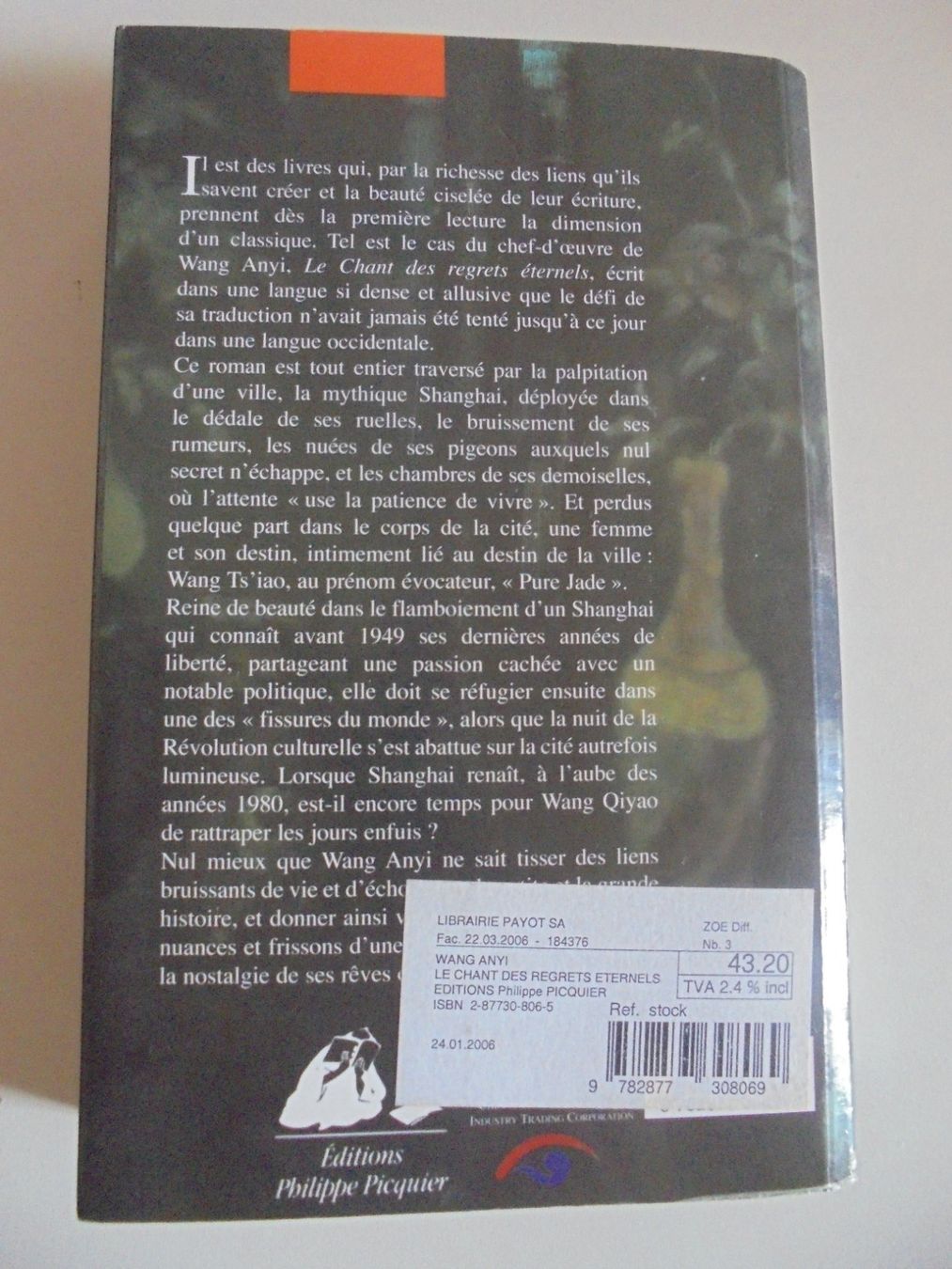 Libri: " Le chant des regrets éternels " de Wang Anyi. – Usato da Eclépens venduto da Consuelo 1