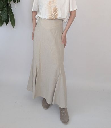 Rock Damen lang beige Grösse 42 Leinen-Viskose-Mix neu