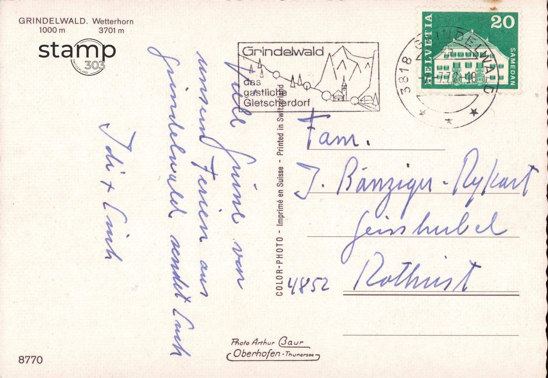 Ansichtskarten: 1972 AK Grindelwald mit Wetterhorn – Gebraucht aus Eggersriet von stamp303 1