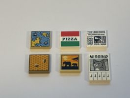 6x Lego bedruckte Fliesen Neu