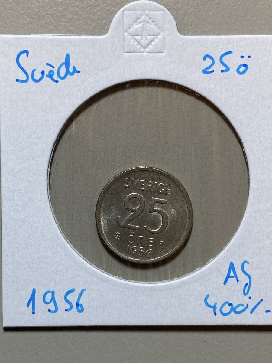 Tutti le monete: Suède - 25 Öre - 1956 - AG – Usato da Payerne venduto da Mike1682