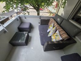 Balkonset Rattan 4 Teile inkl. Kissen und Tischplatte