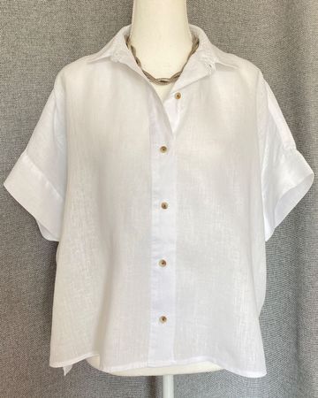 Leinenbluse weiss, kurzärmlig, Rachel Roy M
