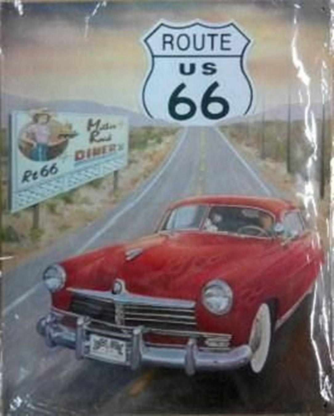 Insegne: Blechschild-ROUTE 66 ROAD -ROTES AUTO - 30 x 40 cm – Nuovo (secondo la descrizione) da Rupperswil venduto da big-one-sale