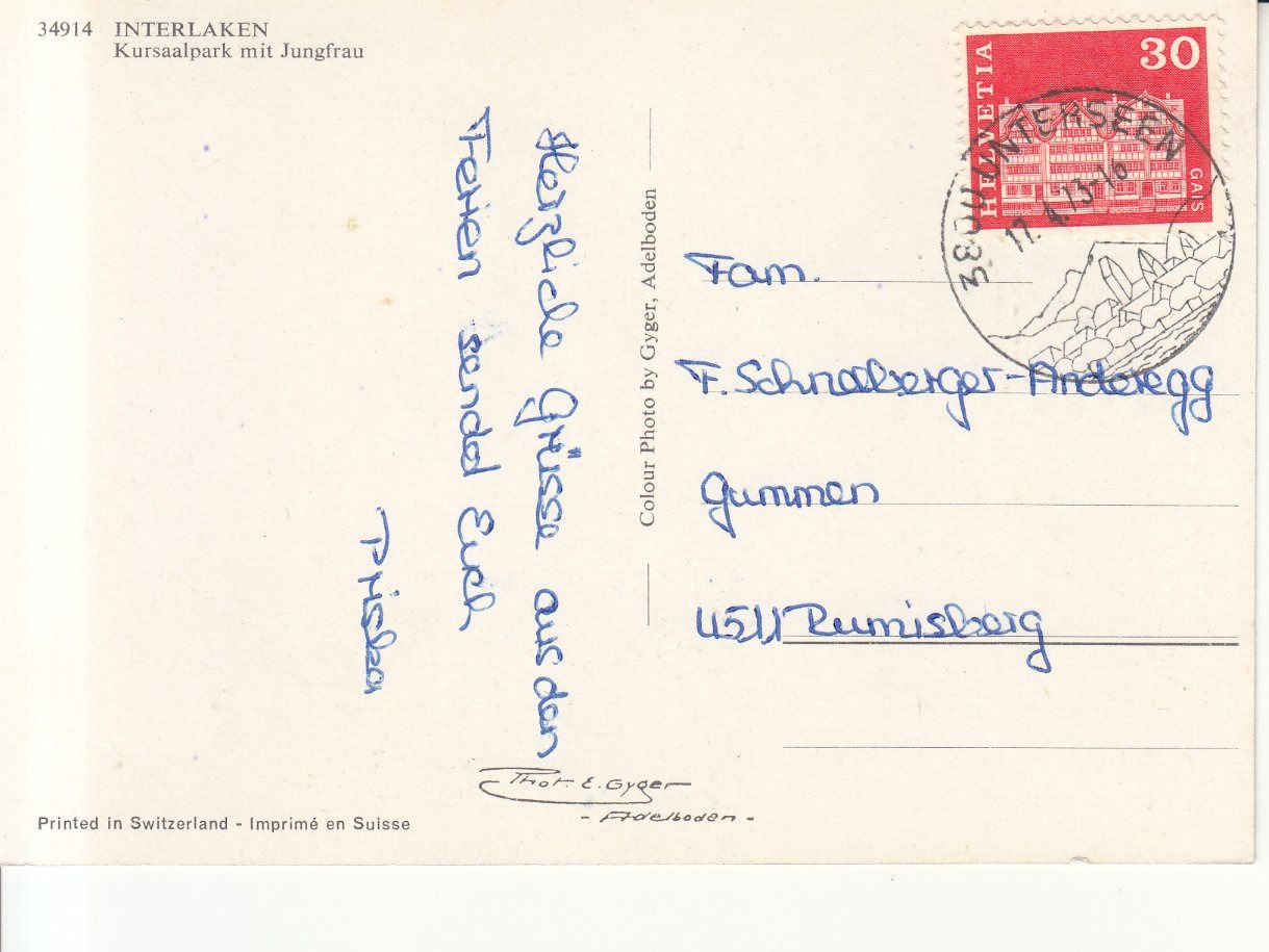 Cartoline postali: Interlaken 1973 – Usato da Bürglen TG venduto da StampGraf 1