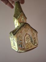 neu: Sujet Weihnachtsbaumkugel Kirche Glas gold grün