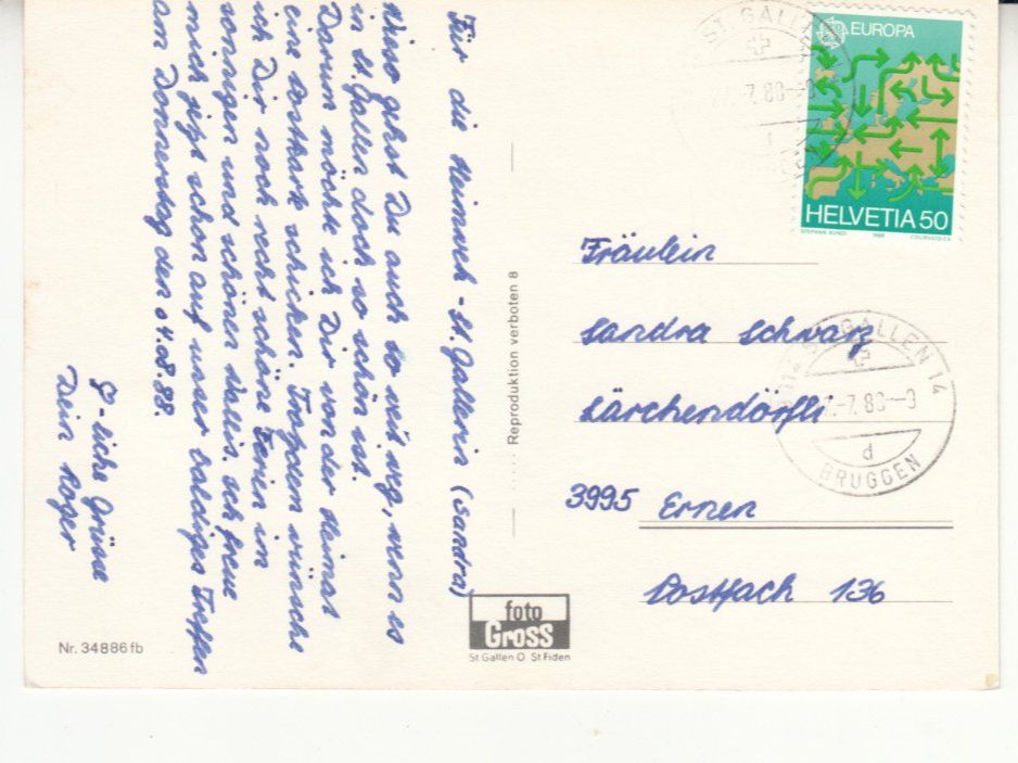 Ansichtskarten: St. Gallen 1988 – Gebraucht aus Bürglen TG von StampGraf 1