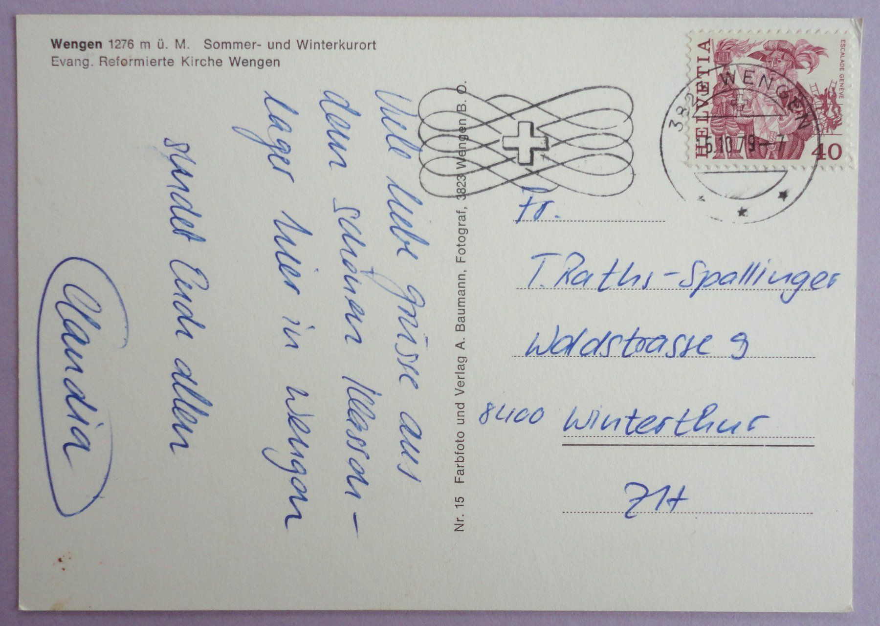 Cartoline postali: Wengen 1276 m ü.M., Evang. Ref. Kirche – Usato da Fétigny venduto da Billy2miny 1