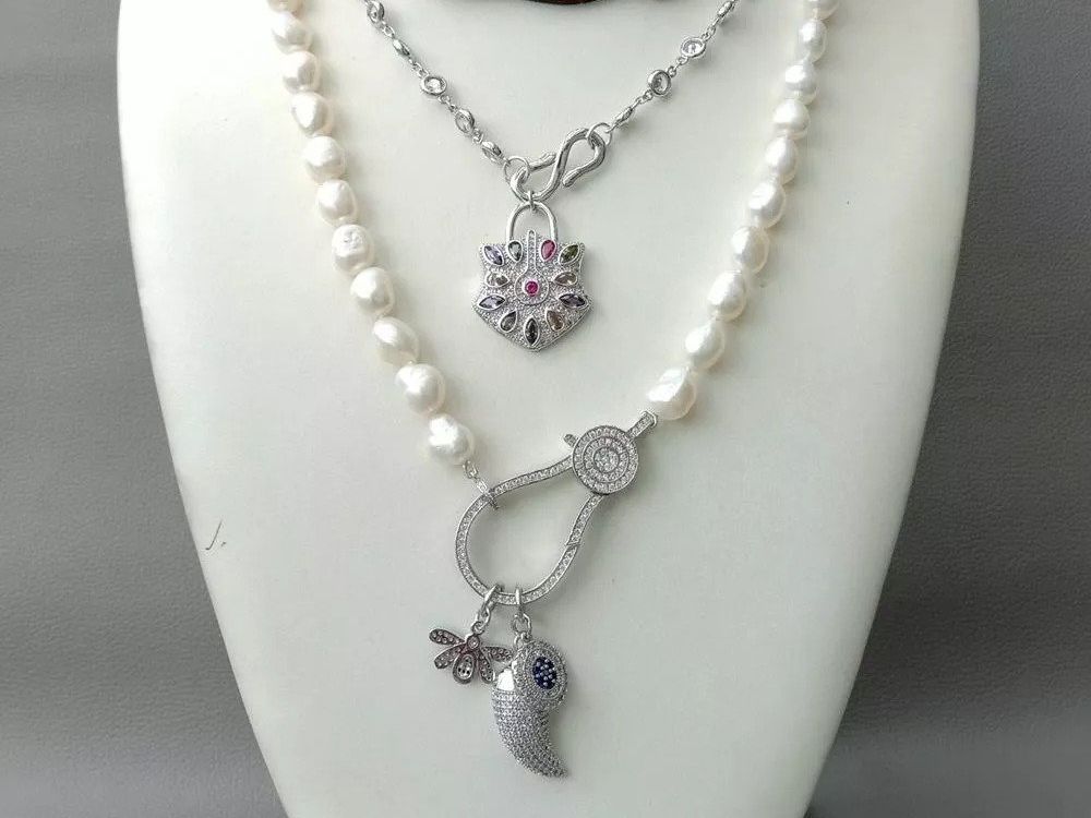 Ketten: Mina weiss Perlen Kette Collier Perle Perlenkette Echt Krist – Neu (gemäss Beschreibung) aus Prilly von ilyria73