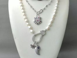 Mina weiss Perlen Kette Collier Perle Perlenkette Echt Krist