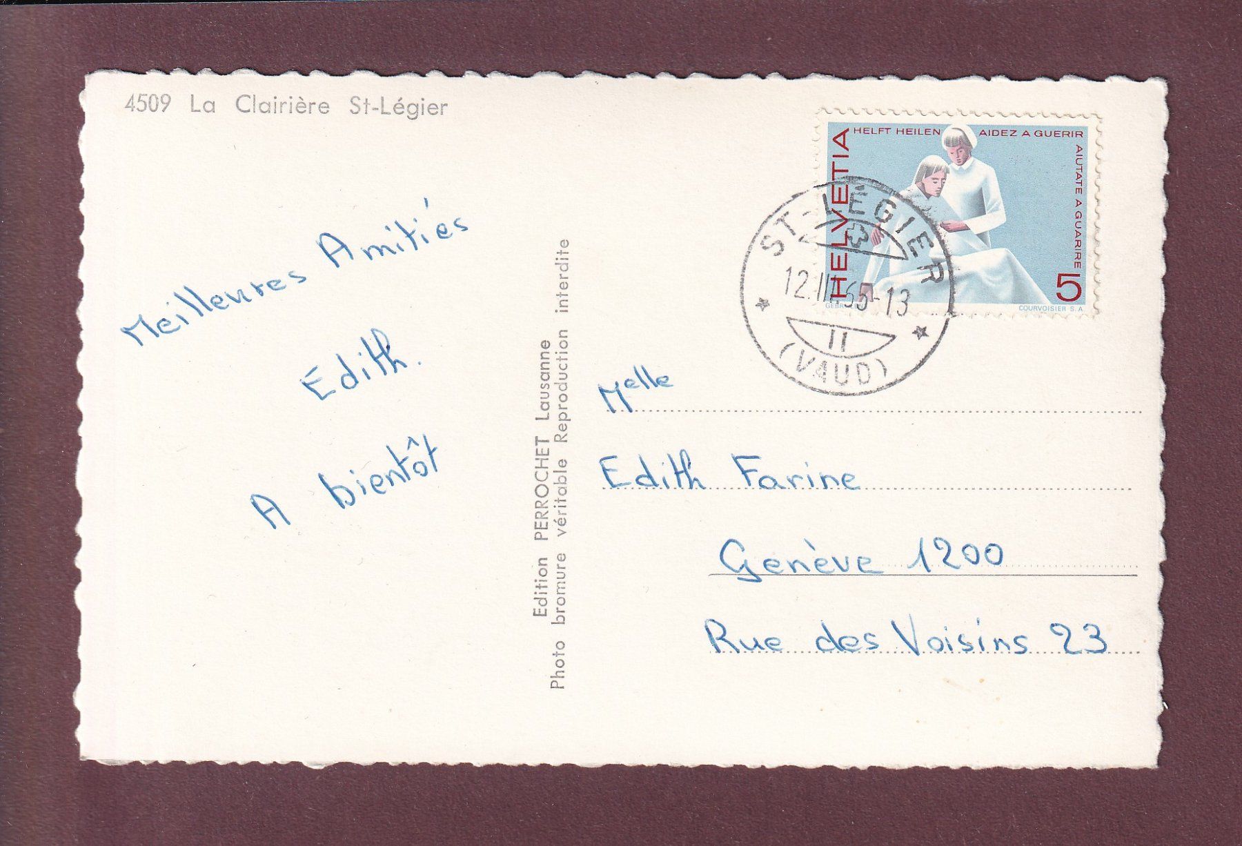 Cartoline postali: ST. LEGIER - La Clairière - 1965 – Usato da Pully venduto da nicecards 1