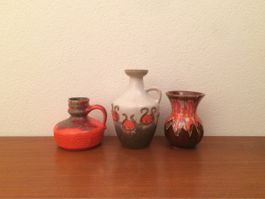 3x 70er Jahre Keramik Vase orange vintage Vasen space age