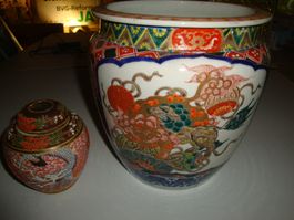 Asiatische Keramik: Vase Dose m. Deckel, Top Zustand