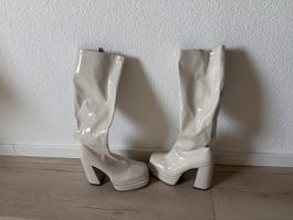 Bottes vernies blanches plateforme talon bloc neuves pointur