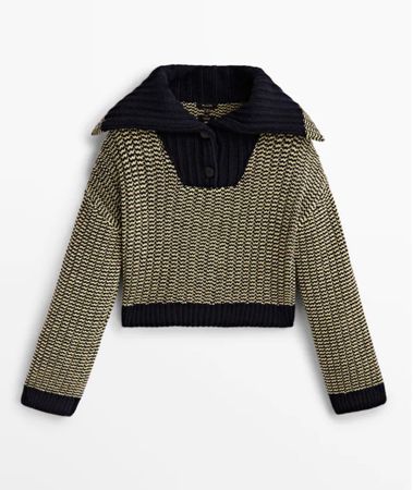 Massimo Dutti Strickpullover – Dunkelblau & Grün