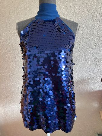 Neckholder Bluse Mit Pailletten Blau Gr S