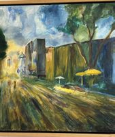 Ölgemälde und Acryl auf Leinwand "Strasse" gerahmt 1.40x1.00