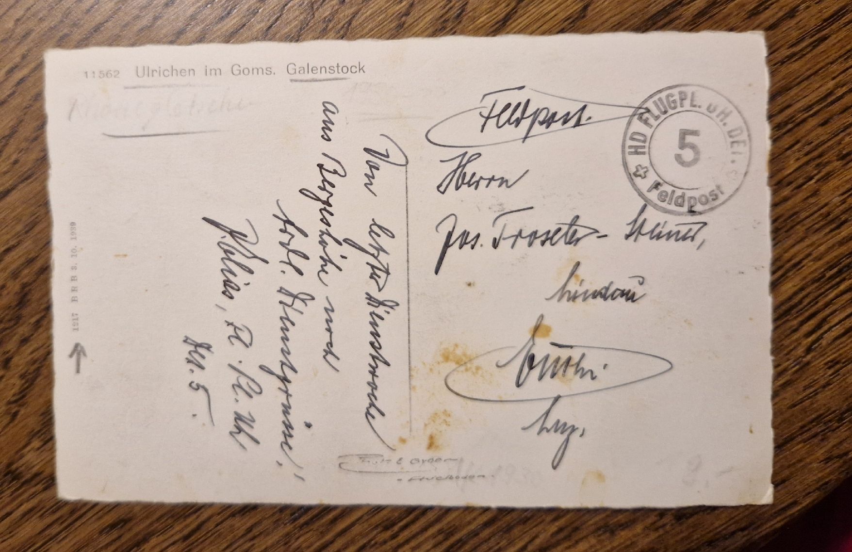 Cartoline postali: Ulrichen, Feldpost a. Jos. Troxler Emmen, HD FLUGPL. – Usato da Ebikon venduto da Donar50 1