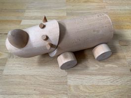 Vintage Nashorn aus Holz von NaeF (Schweiz)