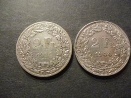 2 x 2.- Fr  1914 +1944  Superbes pièces Superbe qualité