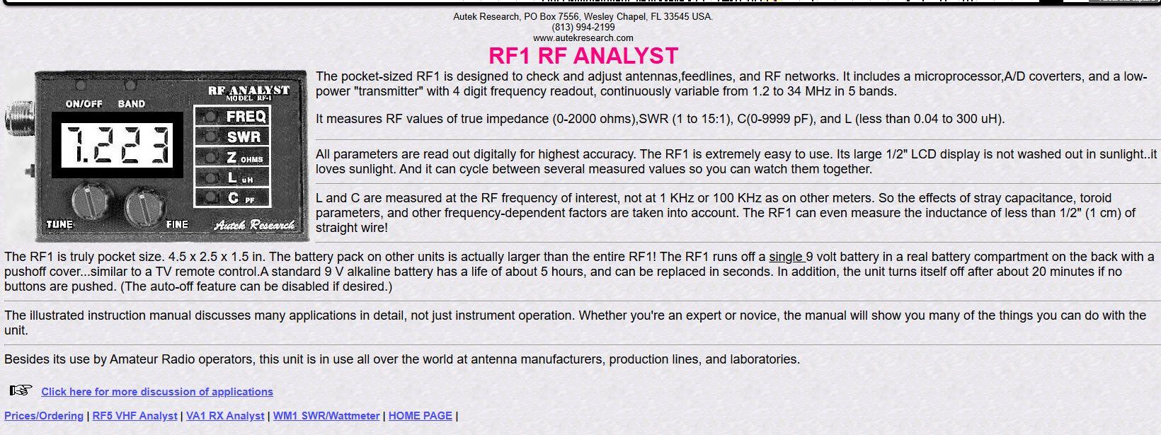 Misurare: Autek Research RF-1 HF-Analyst – Usato da Rothrist venduto da Fsuser