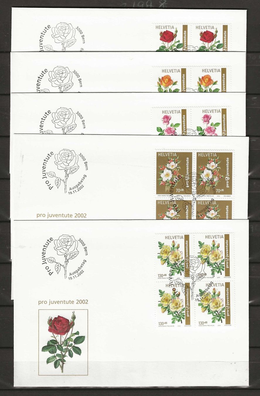 Alle Briefmarken: FJ2012 - 5 FDC Pro Juventute 2002 B4 – Gebraucht aus Trélex von Phil_Albert