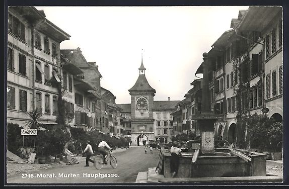 Ansichtskarten: Murten, Strasse Hauptgasse mit Brunnen – Gebraucht aus Berlin von bartko-reher