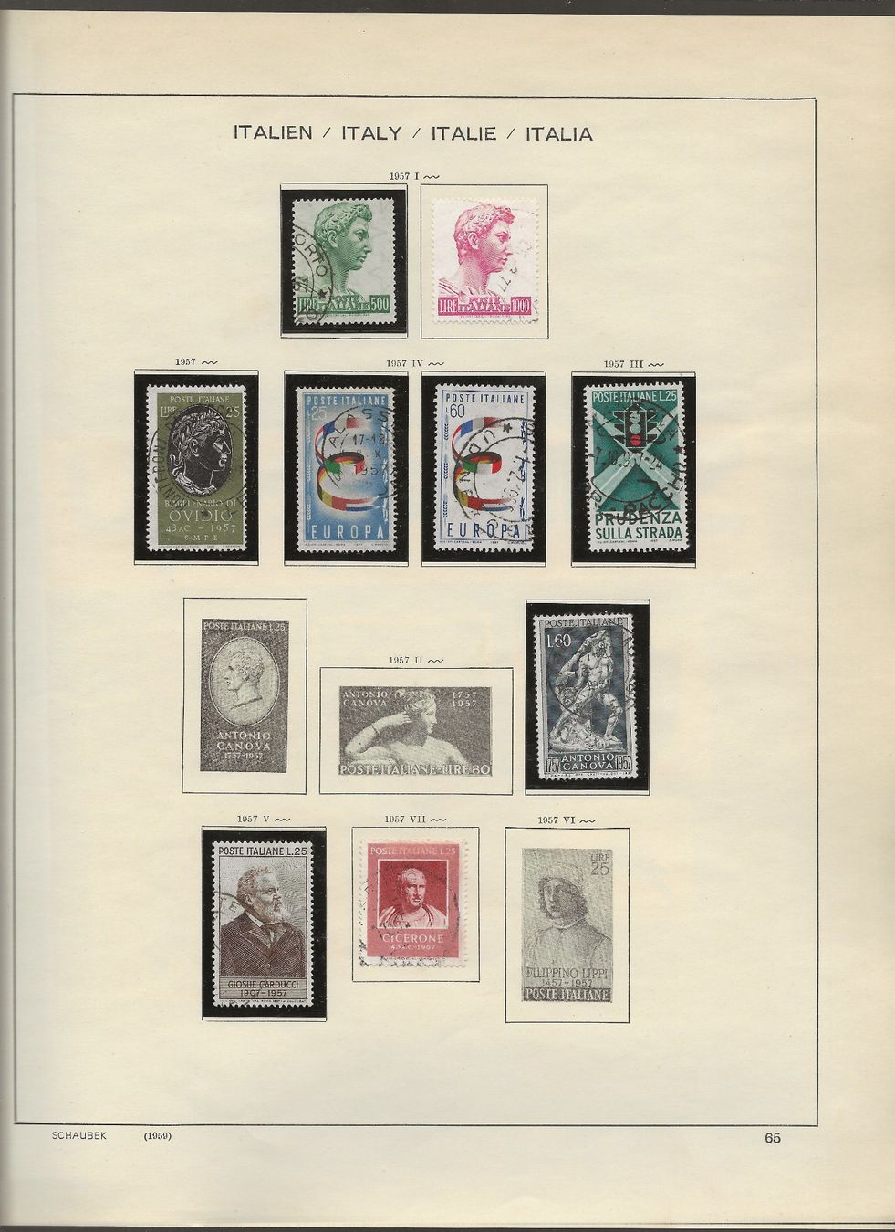 Alle Briefmarken: Marken Italien 1955 bis 1960 – Gebraucht aus Au ZH von xelagreb01 3