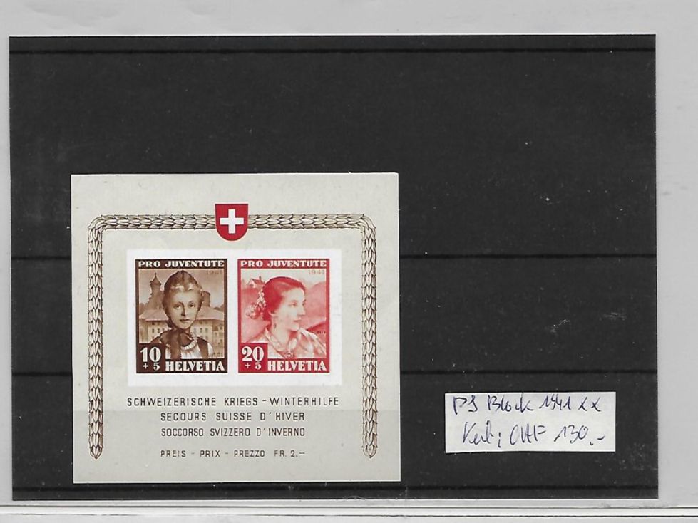 Tutti i francobolli: PJ Block 1941 ** Kat: CHF 130.- – Nuovo (secondo la descrizione) da Basel venduto da Ilp