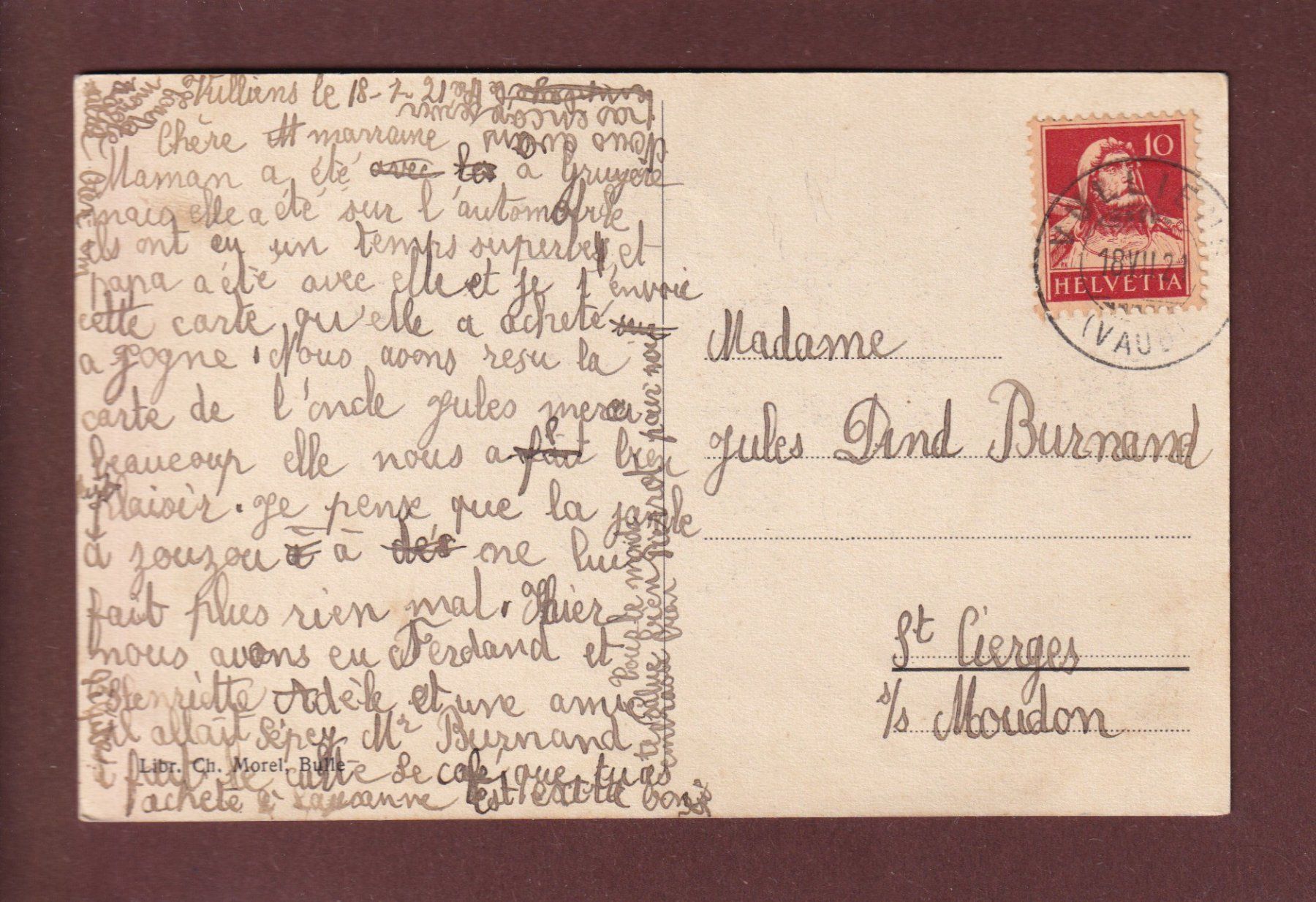 Cartoline postali: Lac de MONTSALVENS - 1921 – Usato da Pully venduto da nicecards 1