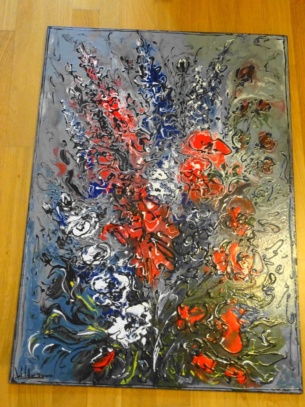Dipinti: Abstraktes Blumenstillleben Gemälde, Acryl, Orig. Wilde 2000 – Usato da Zürich venduto da Connie8 1
