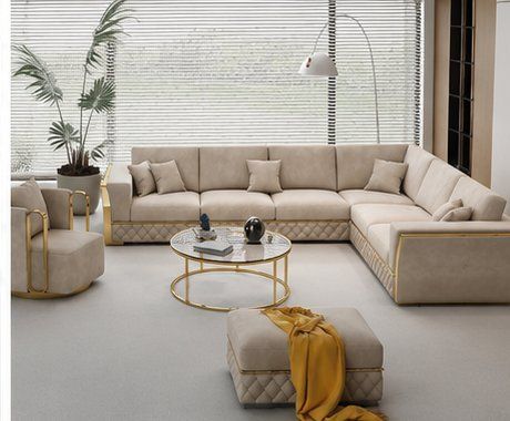 Divani: XL Modul Ecksofa Wohnlandschaft "Veluto Gold" aus Samt MASON – Nuovo e nell'imballaggio originale da Kreuzlingen venduto da DealBlitz 2