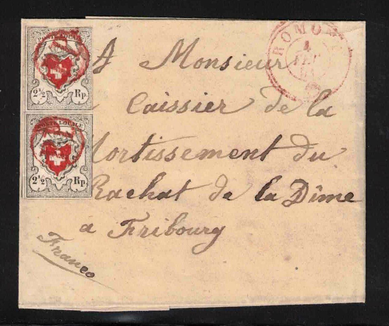 Alle Briefmarken: 1850 Poste Locale Nr. 14Ia.1.01 ERSTDRUCK-Paar auf Brief – Neu (gemäss Beschreibung) aus Nuglar von Stamp88