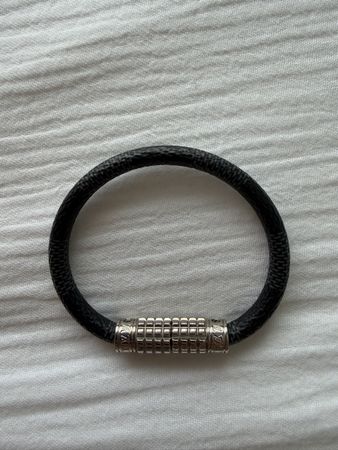 Louis Vuitton Black Bracelet , Silver-Tone Monogram Details