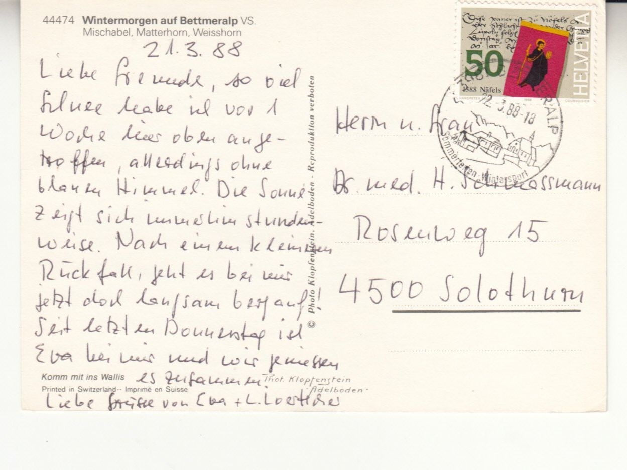 Cartoline postali: Bettmeralp 1988 – Usato da Bürglen TG venduto da StampGraf 1