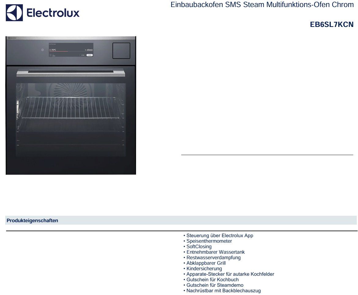 Electrolux Backöfen: 044 Electrolux Einbau Multifunktions-Ofen/Steamer 60x55cm – Neu und originalverpackt aus Derendingen von Meisterstuecke 1