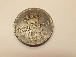 🇮🇹 Zwei Sizilien 10 Tornesi 1848 KM#331 selten 30.92g
