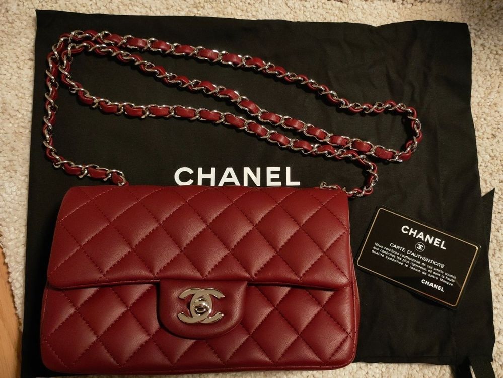 Chanel NewMini Classic Bag Burgundy Silver Limited Edition (Neuf